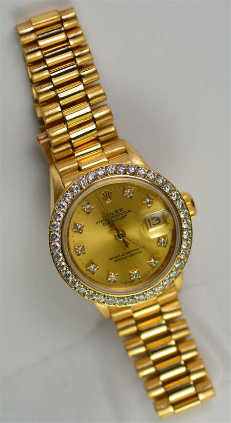 estate ladies rolex watch 14-18kt gold 43 diamond|Rolex lady date just yellow gold.